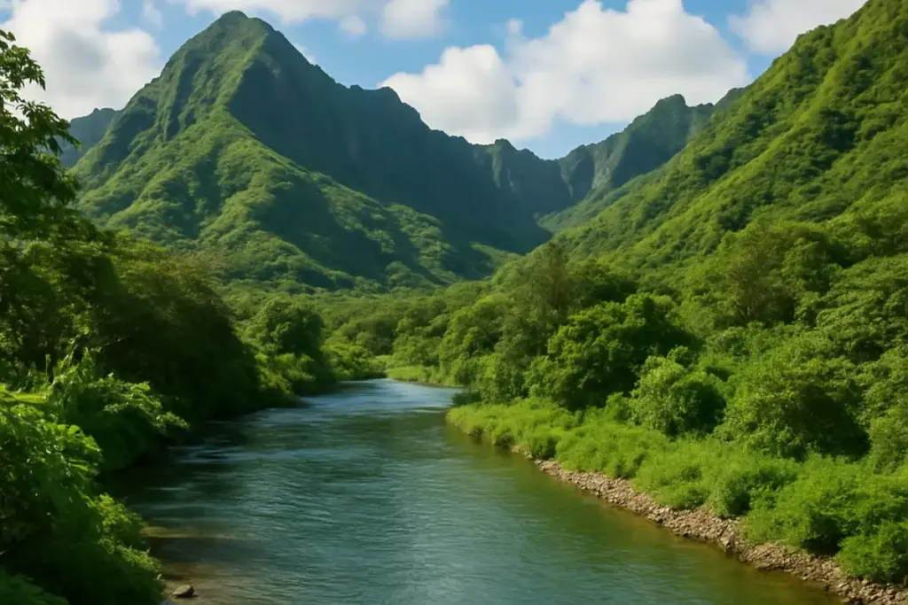 Kauai Trip Planning Tips: Must-See Trails & Beaches kauai trip planning tips with scenic green mountains and river landscape