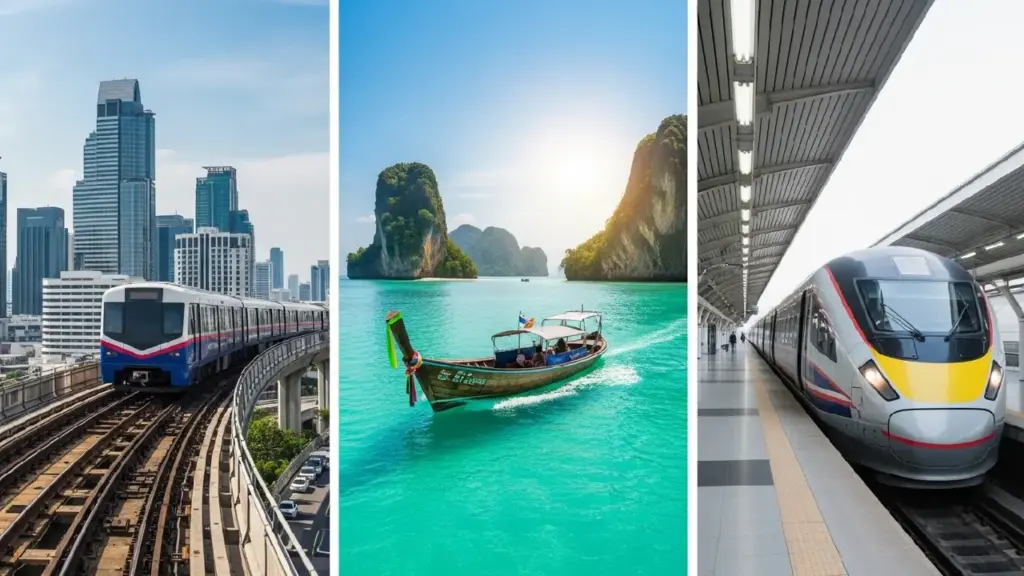 Best Places to Visit in Thailand 2026 thailand transportation BTS Skytrain long tail boat high speed train